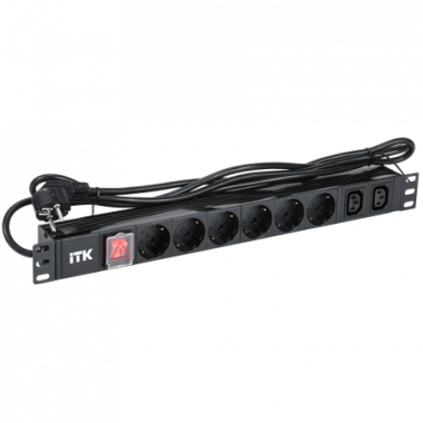 Фотография товара 'ITK PH12-6D2C131-P PDU 6 розеток нем. ст. + 2 С13 LED 1U'
