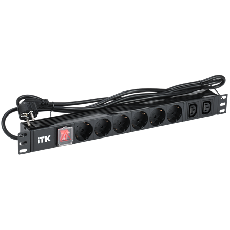 Фотография товара 'ITK PH12-6D2C131-P PDU 6 розеток нем. ст. + 2 С13 LED 1U'
