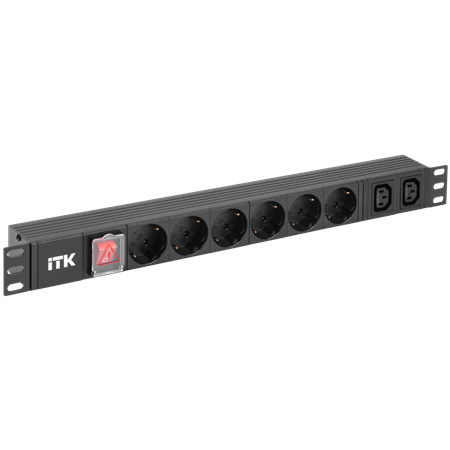 Фотография товара 'ITK PH12-6D2C133 PDU 6 розеток нем. ст. + 2 С13 LED 1U вх. С14 алюмин.'